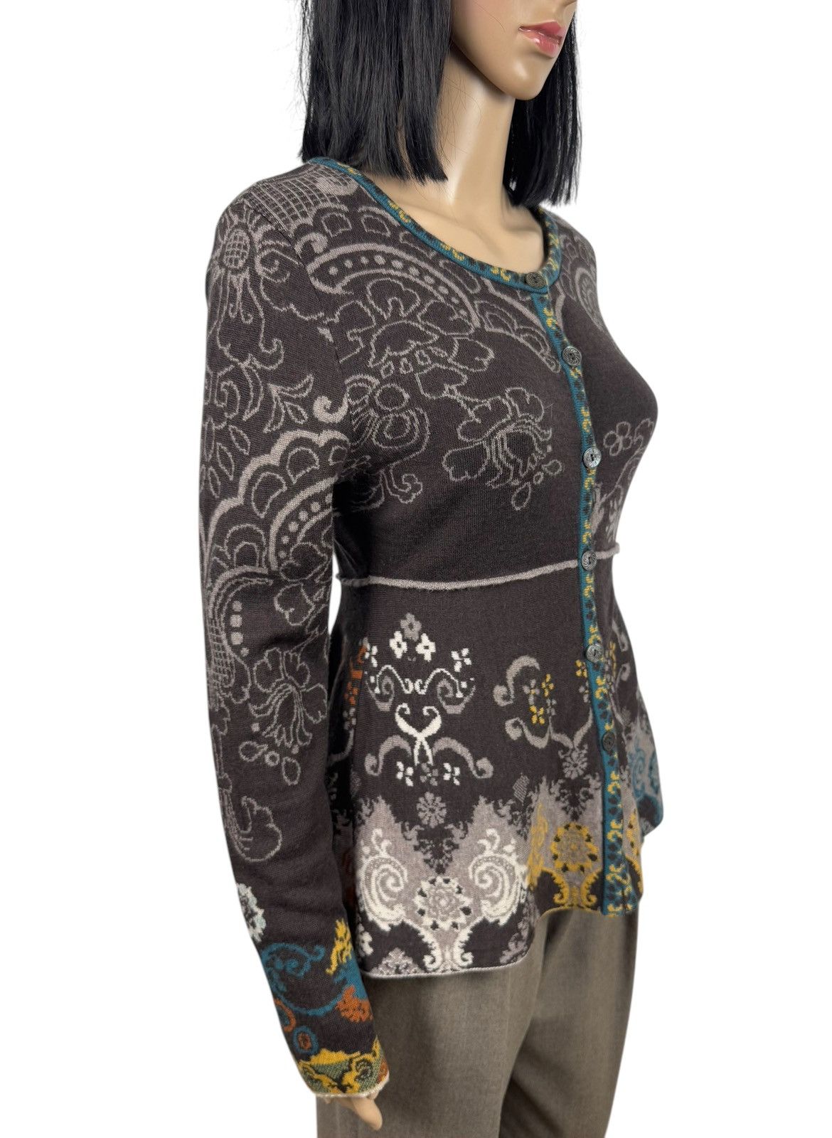 Designer Ivko Wool Cardigan Button Up Embroidered Flowers Printed Size L / US 10 / IT 46 - 3 Thumbnail