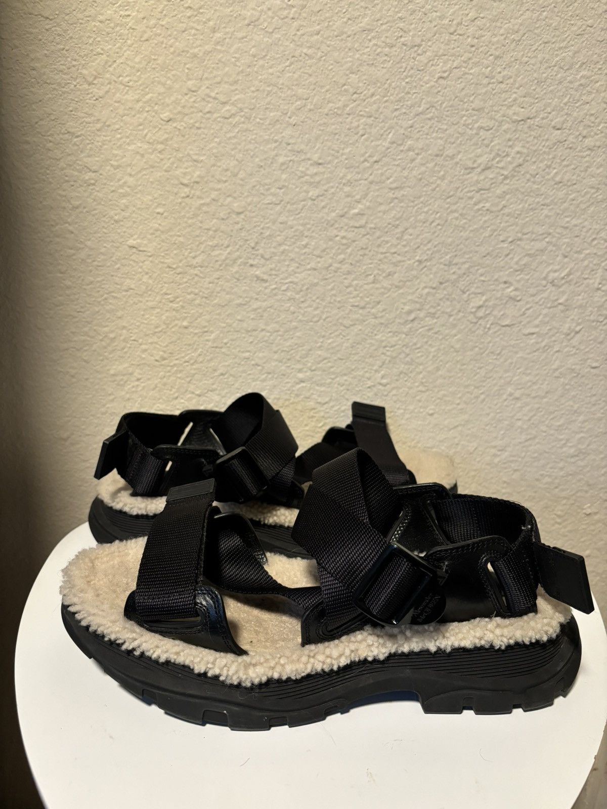 image of Alexander Mcqueen Shearling Sandal in Black, Men's (Size 9)