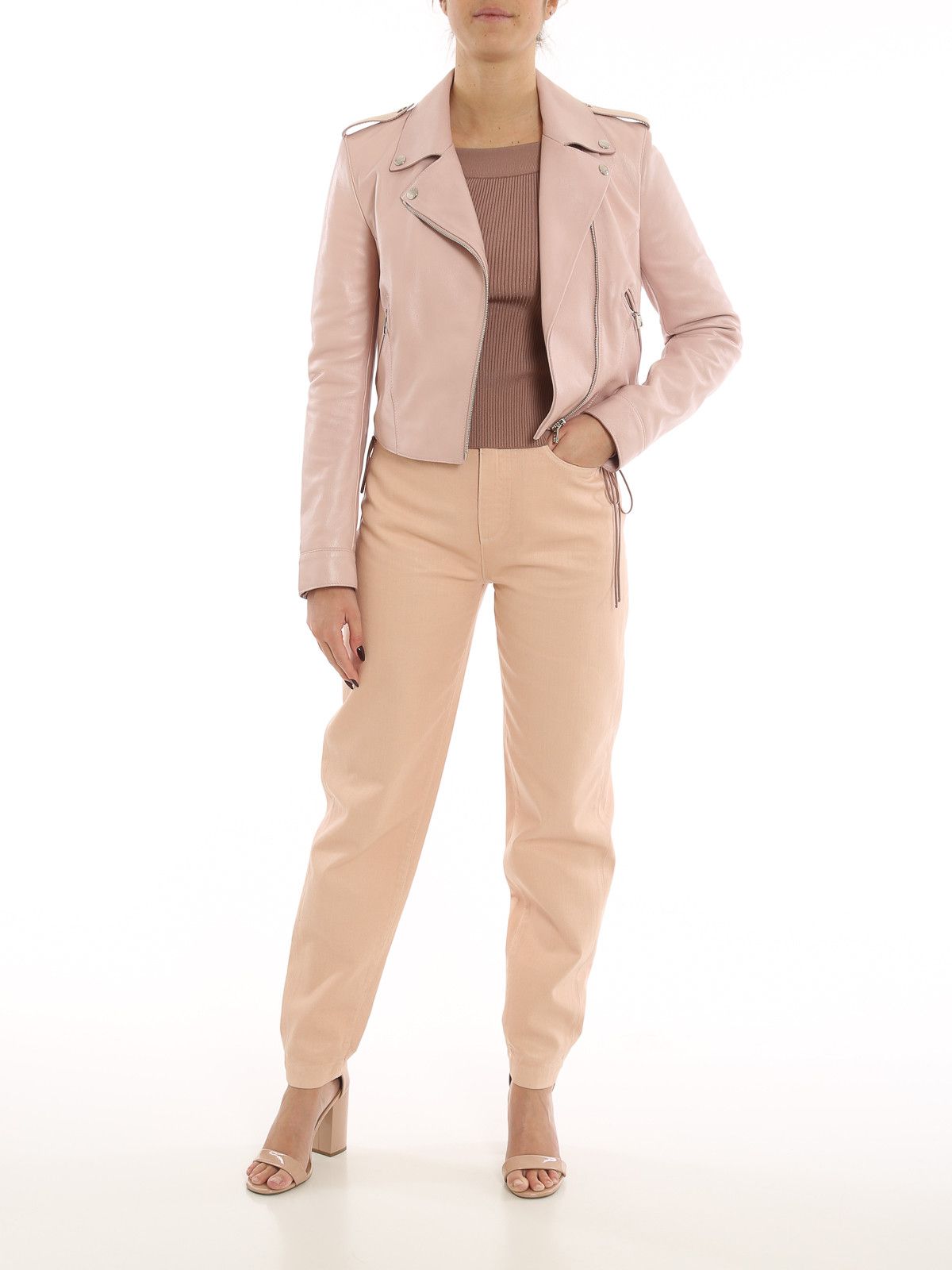 Dolce & Gabbana o1y0825 Leather Biker Jacket in Light Pink Size S / US 4 / IT 40 - 5 Thumbnail