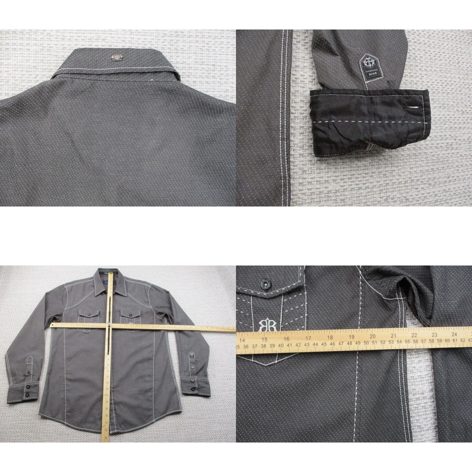 Roar Roar Foundation Shirt Mens Large Gray Western Pearl Snap Contrast Stitch Pockets Size US L / EU 52-54 / 3 - 8 Thumbnail