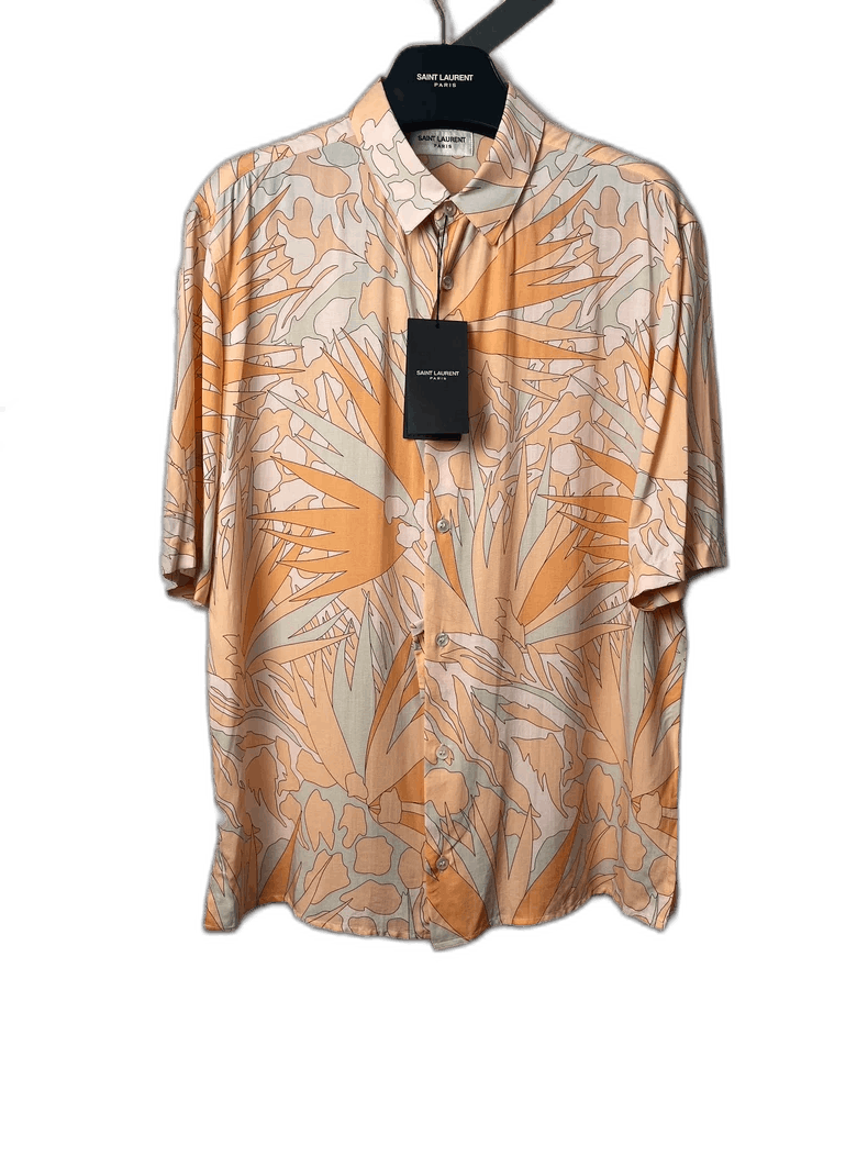 Saint Laurent Paris Saint Laurent Orange Floral Short Sleeve Shirt-2507 Size US M / EU 48-50 / 2 - 6 Thumbnail