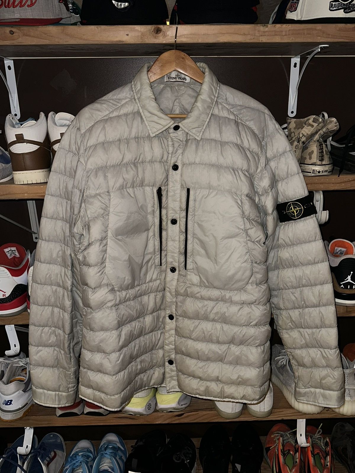 image of Stone Island Lightweight Down Jacket in Moon White, Men's (Size 2XL)