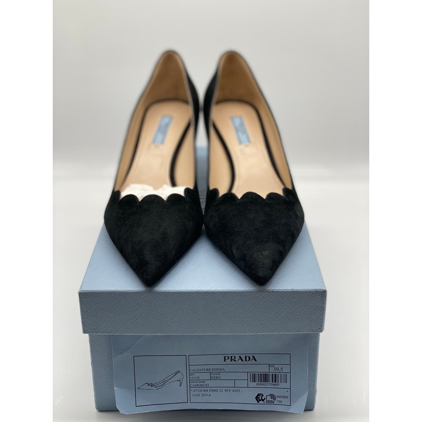 Prada Prada Black Suede Scallop Pointed Pumps sz. 39.5 eu Size US 9.5 / IT 39.5 - 2 Thumbnail