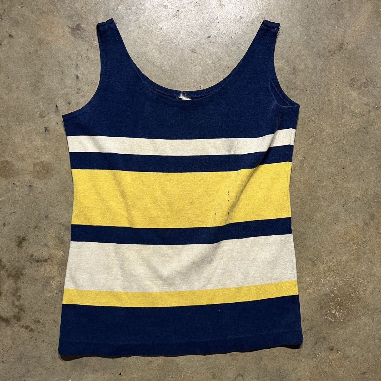 Vintage Vintage 60s 70s Blue Yellow White Striped Tank Top Size US S / EU 44-46 / 1 - 1 Thumbnail