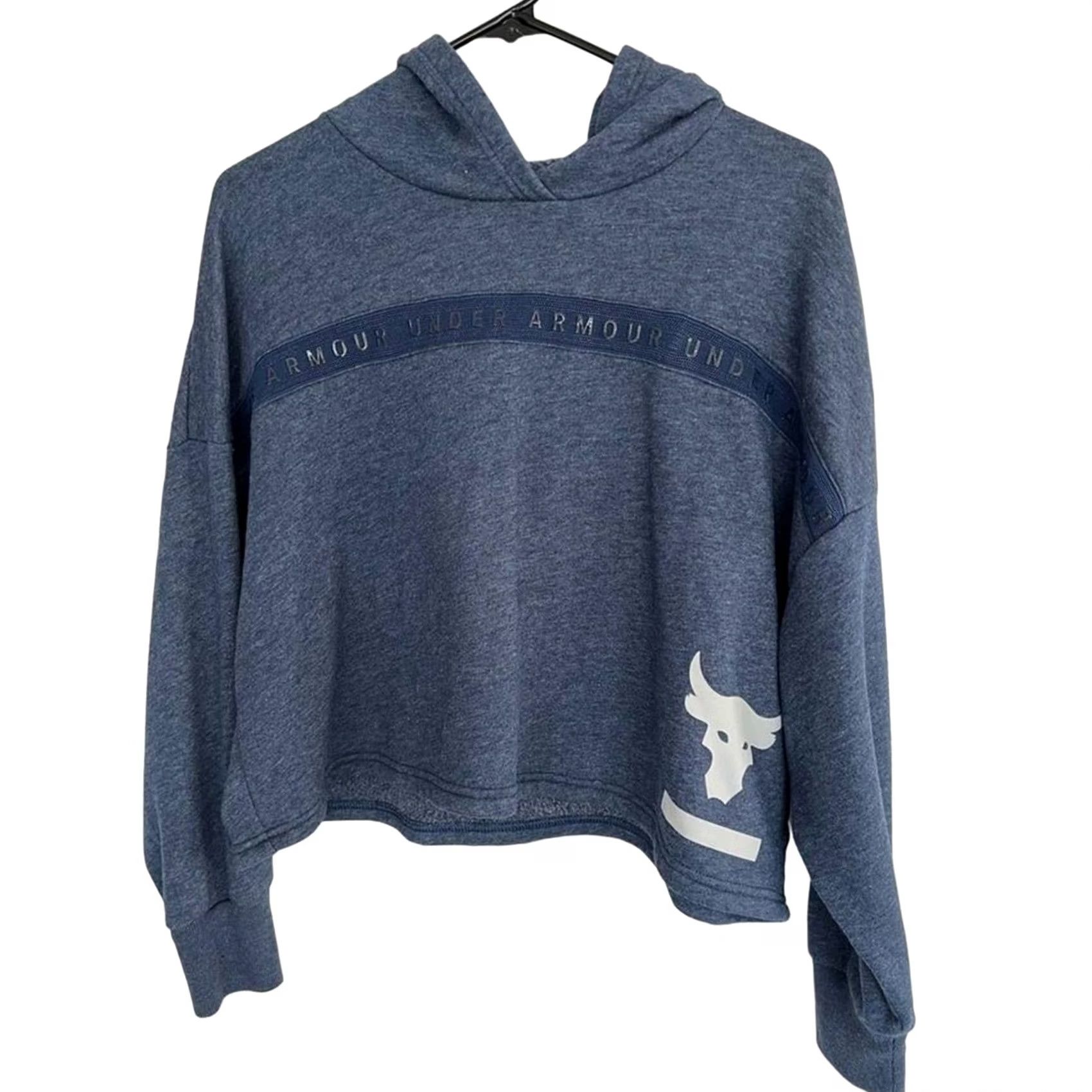 Under Armour Under Armour Project Rock Navy Fleece Crop Hoodie Womens XS Oversized Loose Size XS / US 0-2 / IT 36-38 - 2 Thumbnail