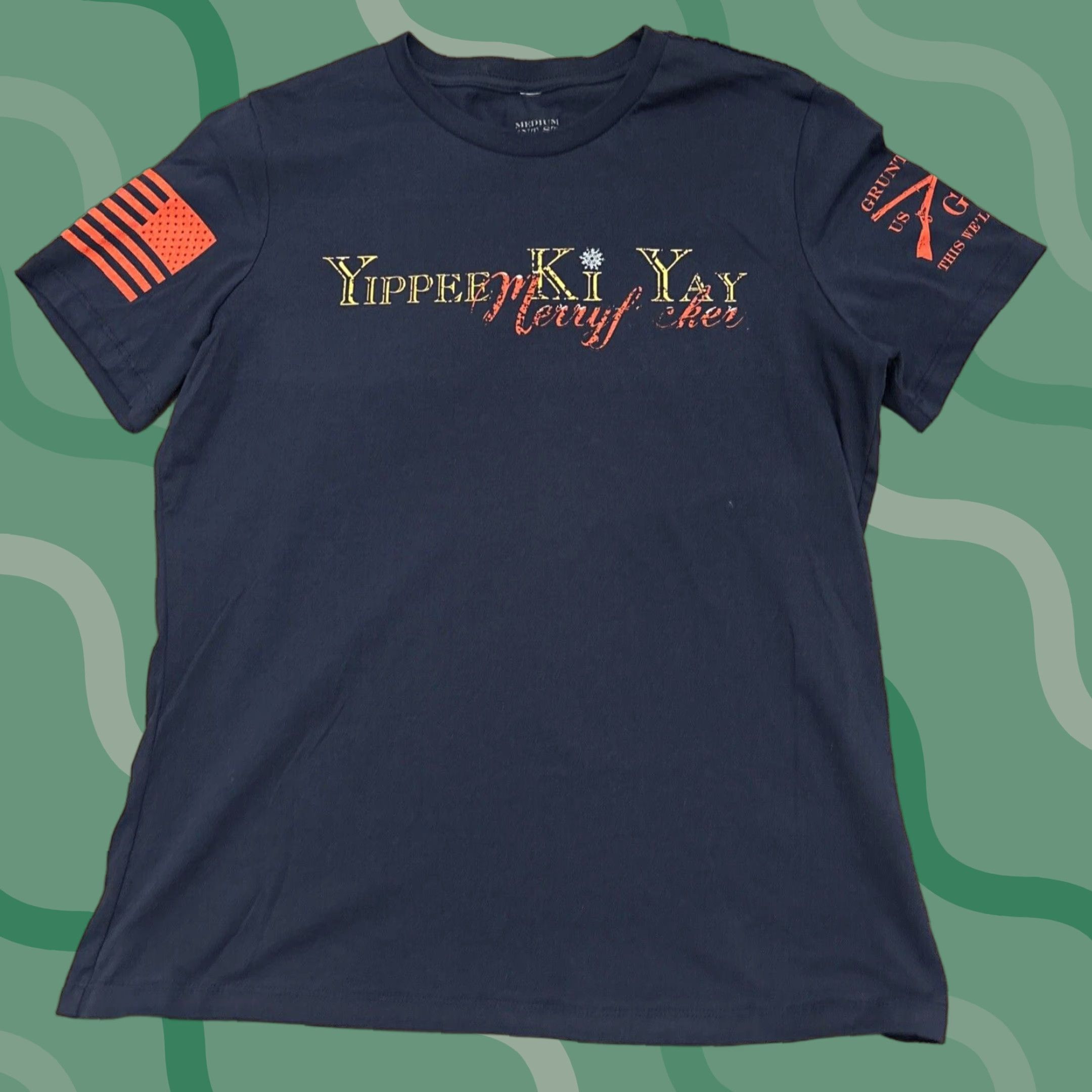 Vintage GRUNT STYLE Shirt Men M Navy Blue Yippee Ki Yay MerryF*cker Christmas Graphic Tee - Patriotic Holiday 90s Theme? Size US M / EU 48-50 / 2 - 1 Thumbnail