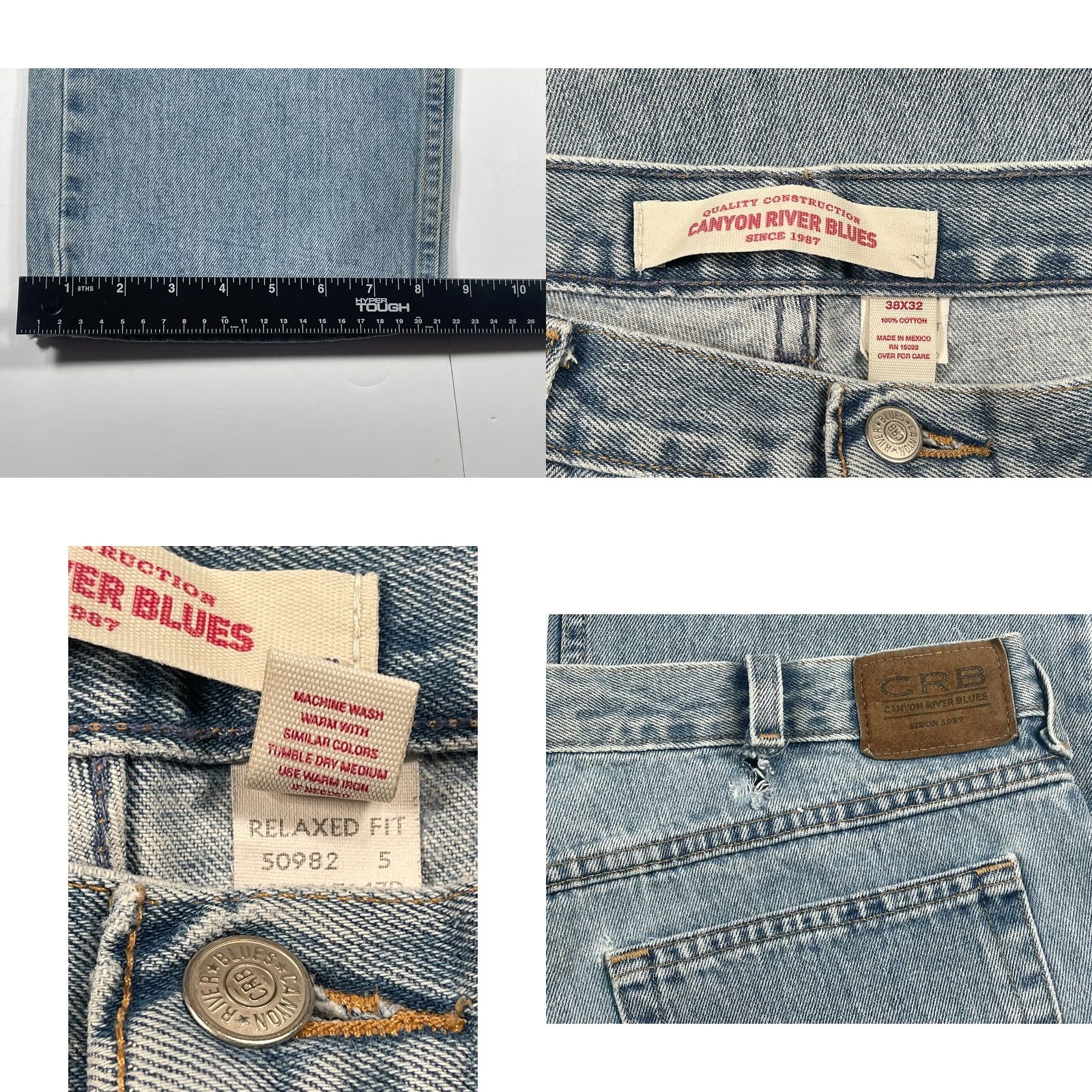 Vintage Canyon River Blues Jeans Men’s Relaxed Fit Cotton Blue Denim Size 38Wx32L Long Size US 38 / EU 54 - 8 Thumbnail