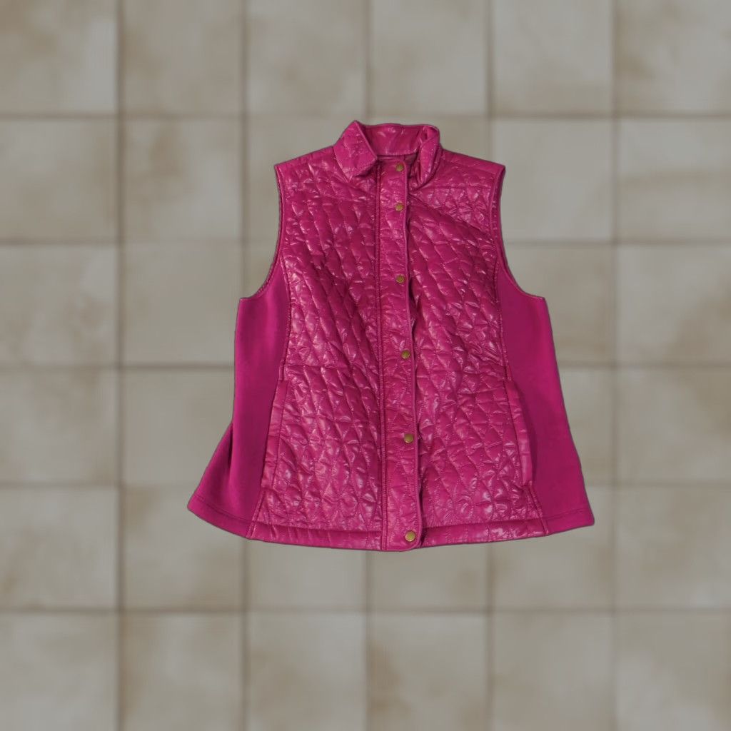 Talbots VINTAGE Talbots Vest Womens M Quilted Sleeveless Zip Snap Lightweight Polyester Pink Jewel Tone Stand Collar Pockets Womens Size M / US 6-8 / IT 42-44 - 1 Thumbnail