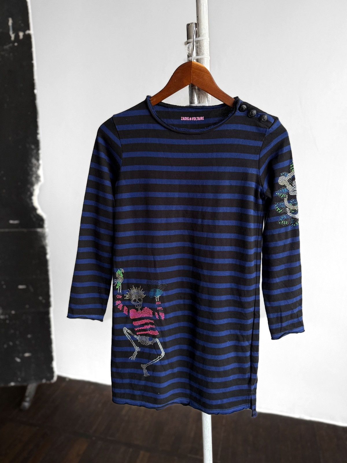 Zadig & Voltaire Zadig Voltaire Womens Black Blue Striped Skull Detail Dress Size XS / US 0-2 / IT 36-38 - 1 Thumbnail