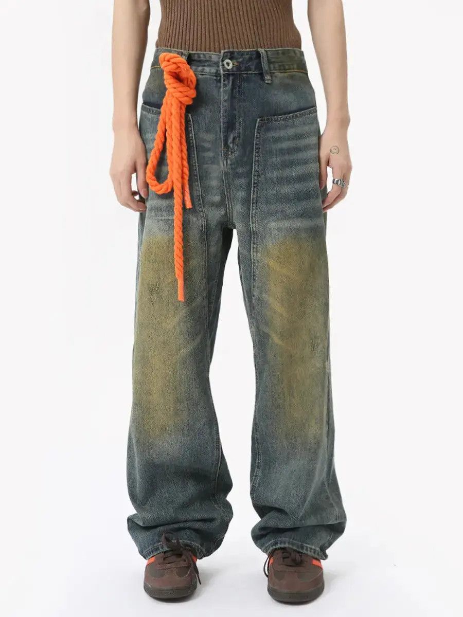 Japanese Brand Retro loose mud dyed straight leg jeans Size US 32 / EU 48 - 2 Thumbnail