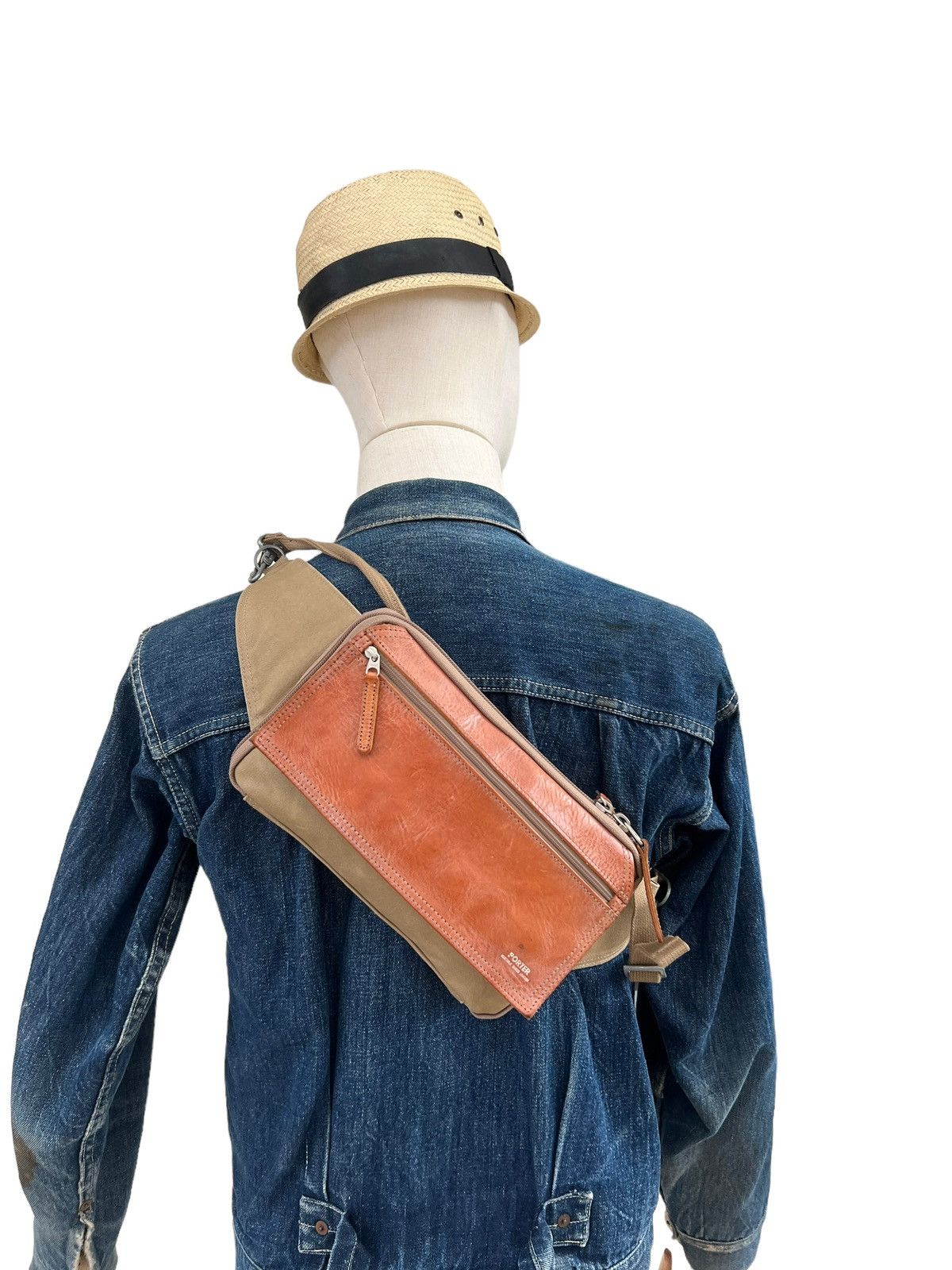 image of Vintage Porter By Yoshida Hybrid Leather Cotton Canvas Bag, Men's