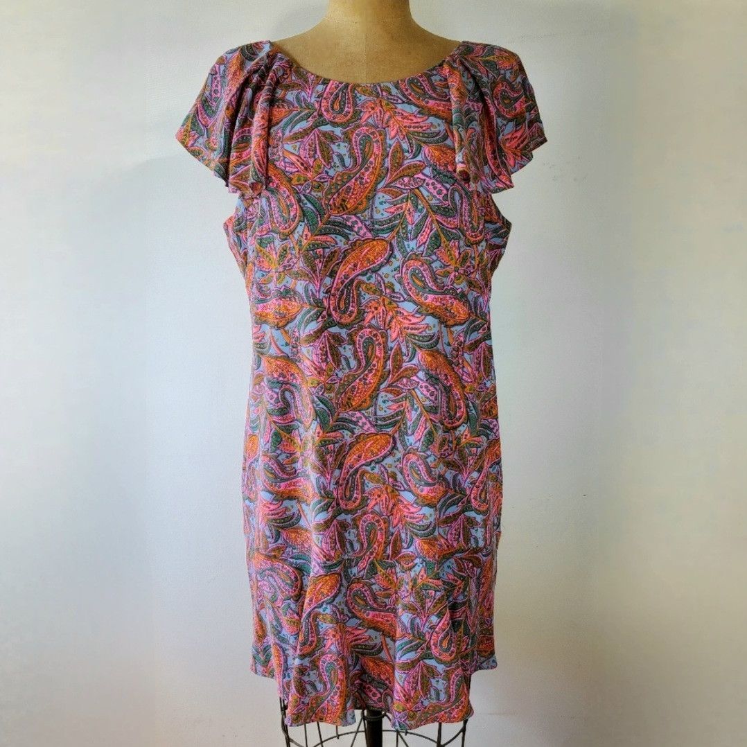 J.Crew J. Crew Size 16 Dress Silk Ruffle Paisley Blue Pink Floral Size XL / US 12-14 / IT 48-50 - 1 Thumbnail