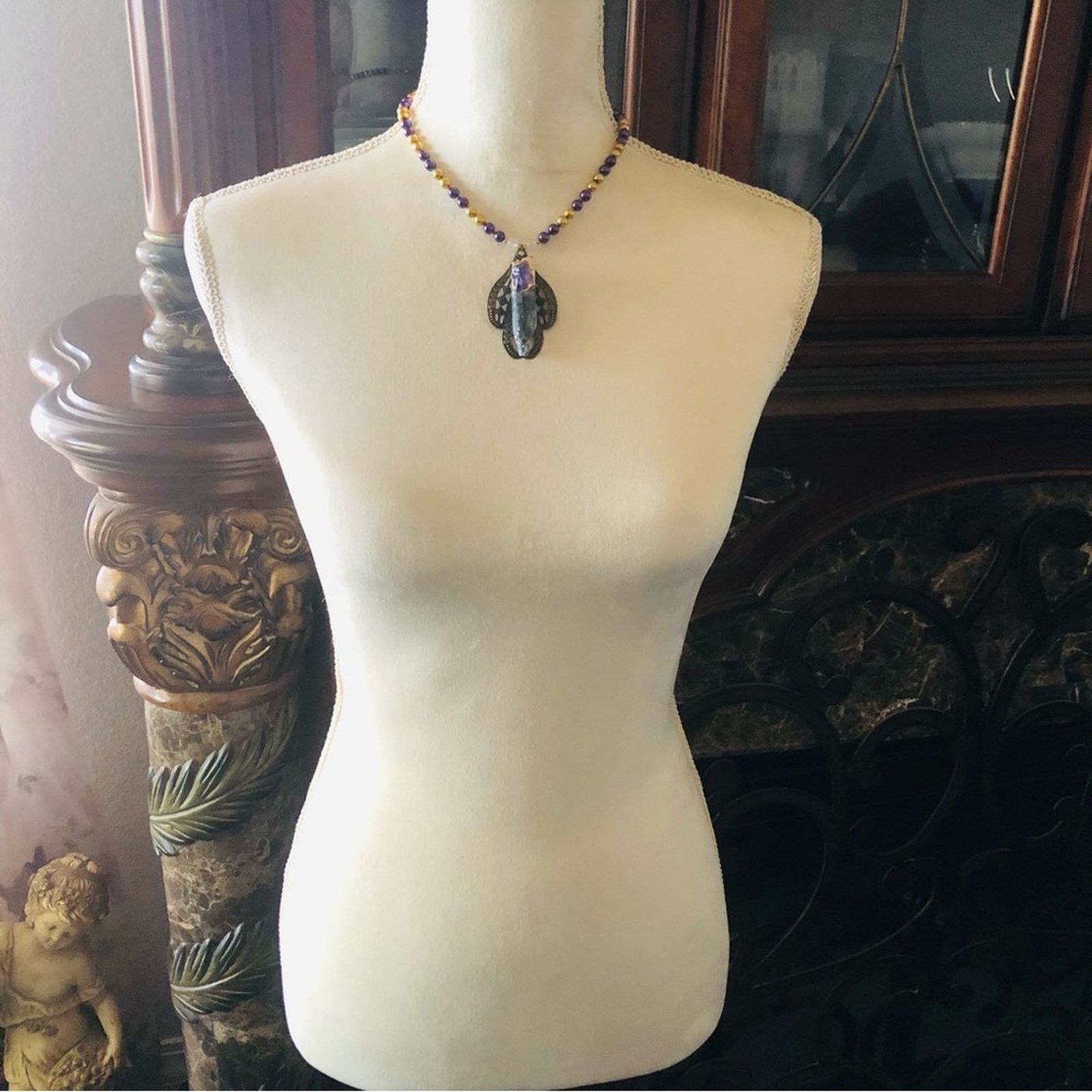 Handmade Handcrafted repurpose kyanite and amethyst Pearl necklace Size ONE SIZE - 6 Thumbnail