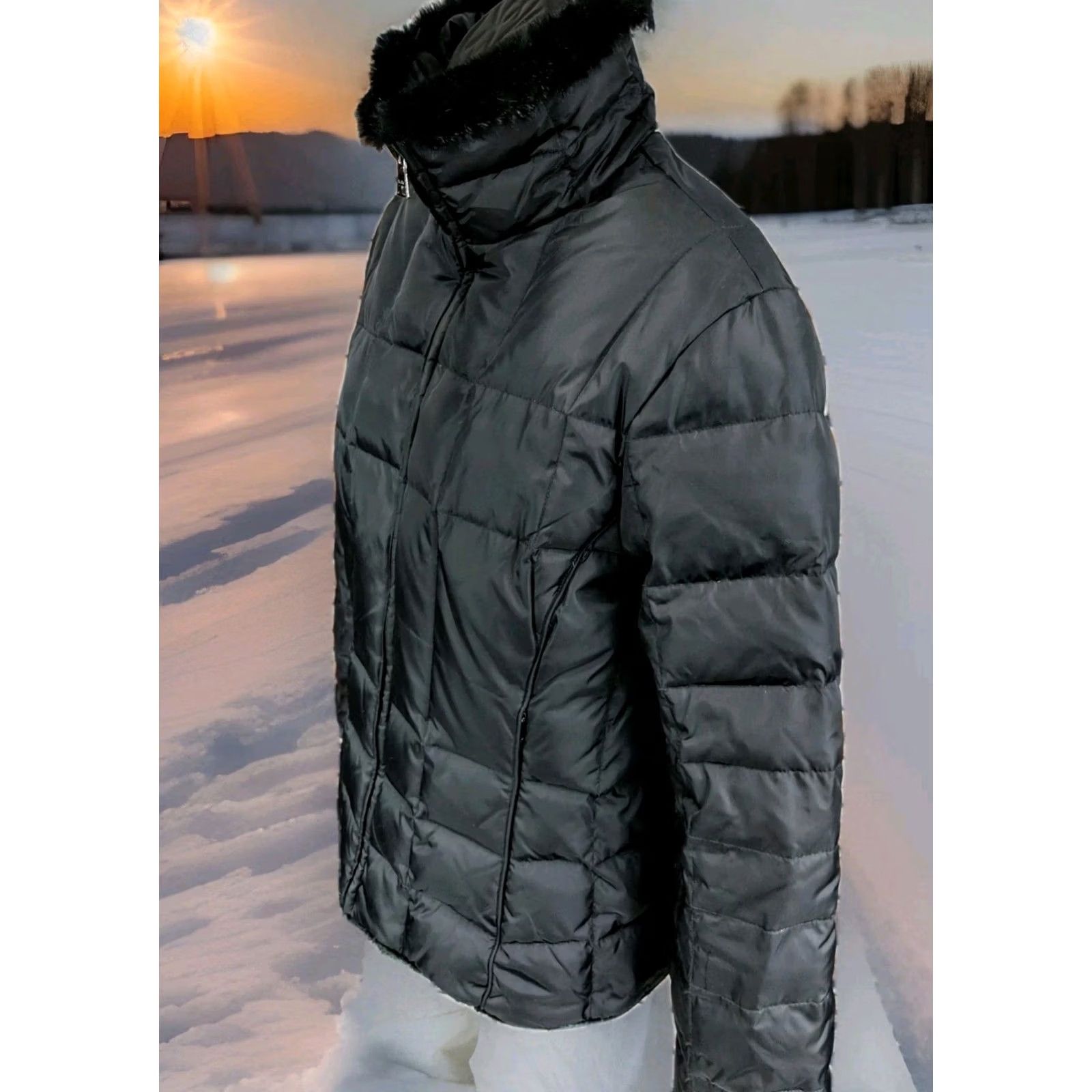 Andrew Marc Andrew Marc Reversible Down Puffer Jacket Womens Large Black Quilted Rabbit Fur Size L / US 10 / IT 46 - 2 Thumbnail