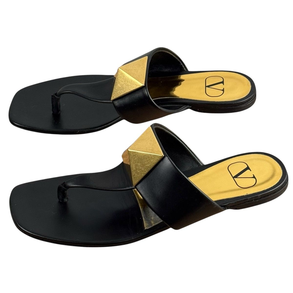 Valentino Valentino Garavani One Stud Thong Sandals – Black Size US 8 / IT 38 - 6 Thumbnail