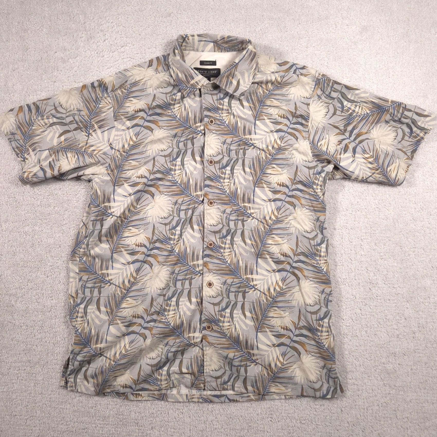 Pronto Uomo Pronto Uomo Shirt Mens M Gray Hawaiian Silk Blend Button Front Short Sleeve Size US M / EU 48-50 / 2 - 2 Thumbnail
