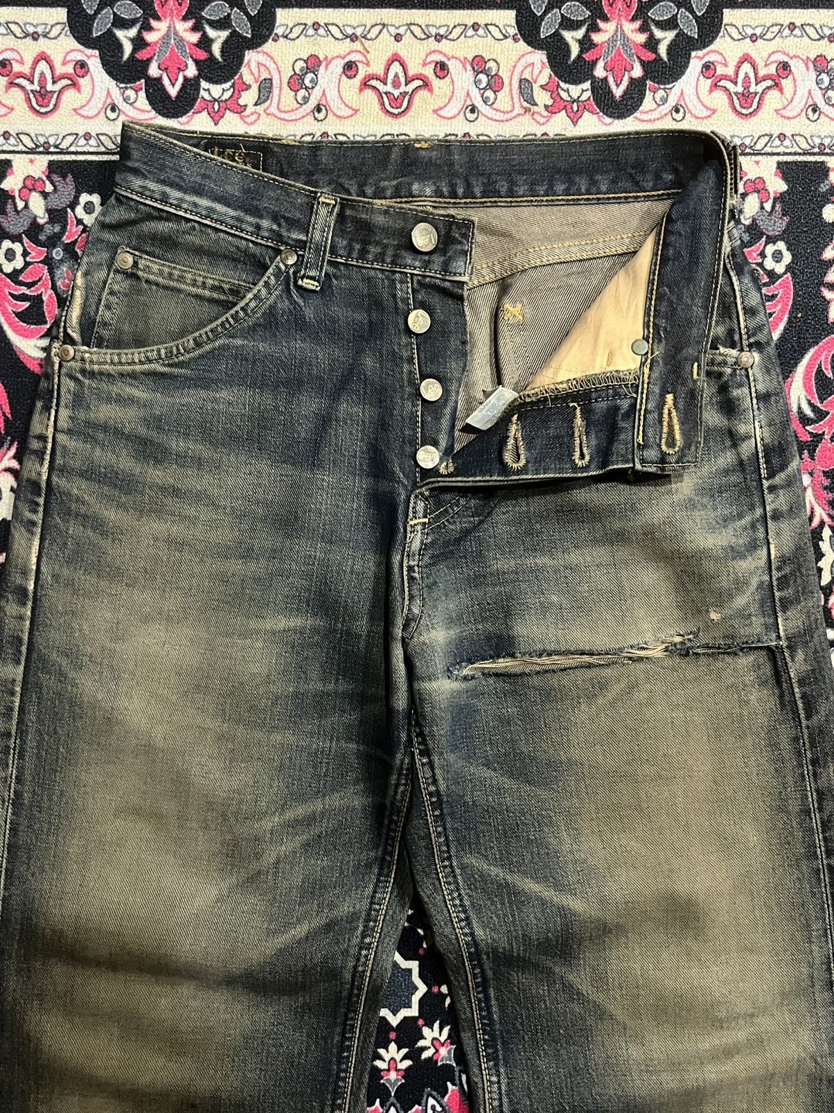 Vintage ⚡️Selvedge⚡️Vintage Lee Riders Sanforized Mud Washed Jeans Size US 27 - 6 Thumbnail