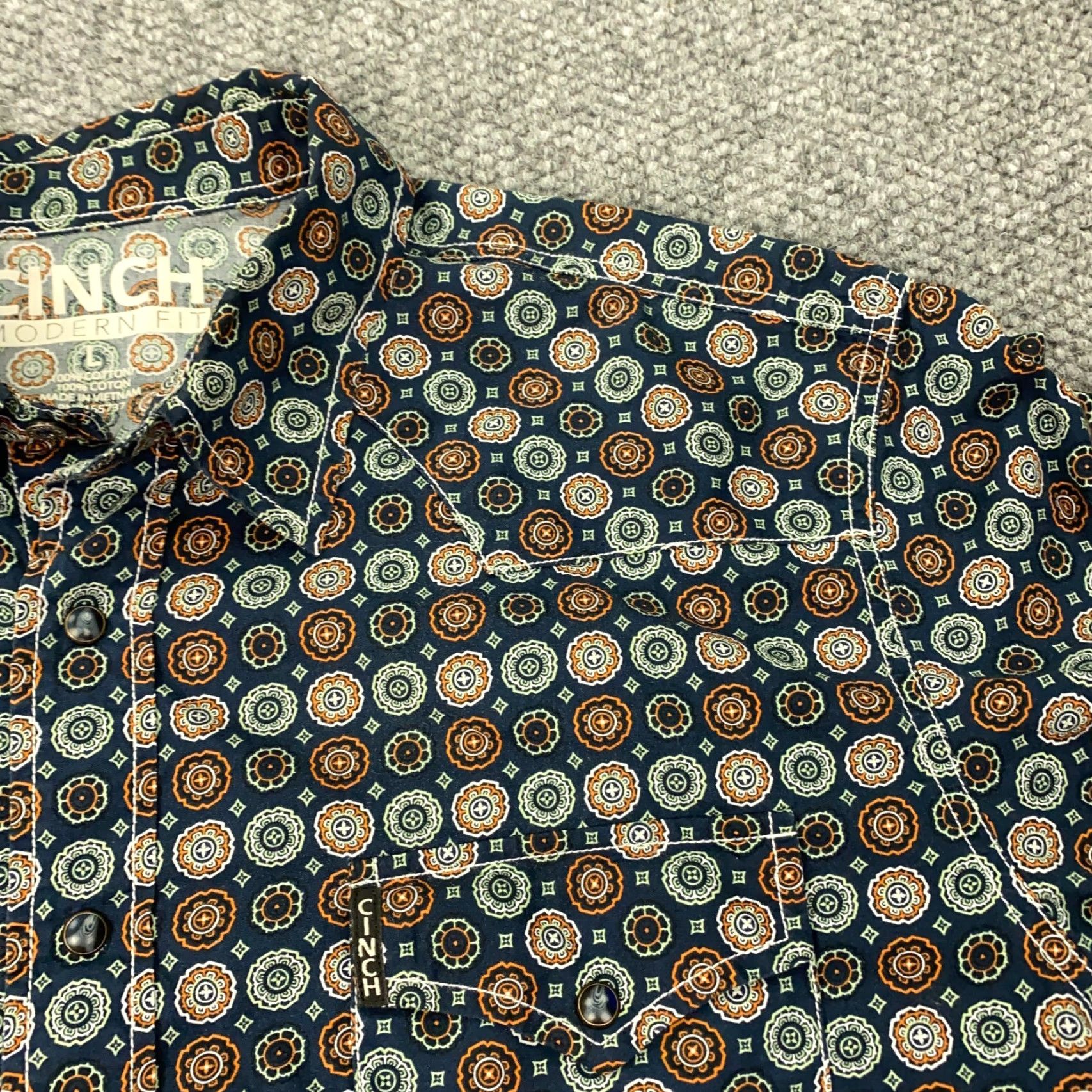 Vintage Cinch Western Shirt Geometric Print Blue Long Sleeve Pearl Snap Mens Large Pockets - Cotton, Button-Up, Casual Casualwear Size US L / EU 52-54 / 3 - 6 Thumbnail