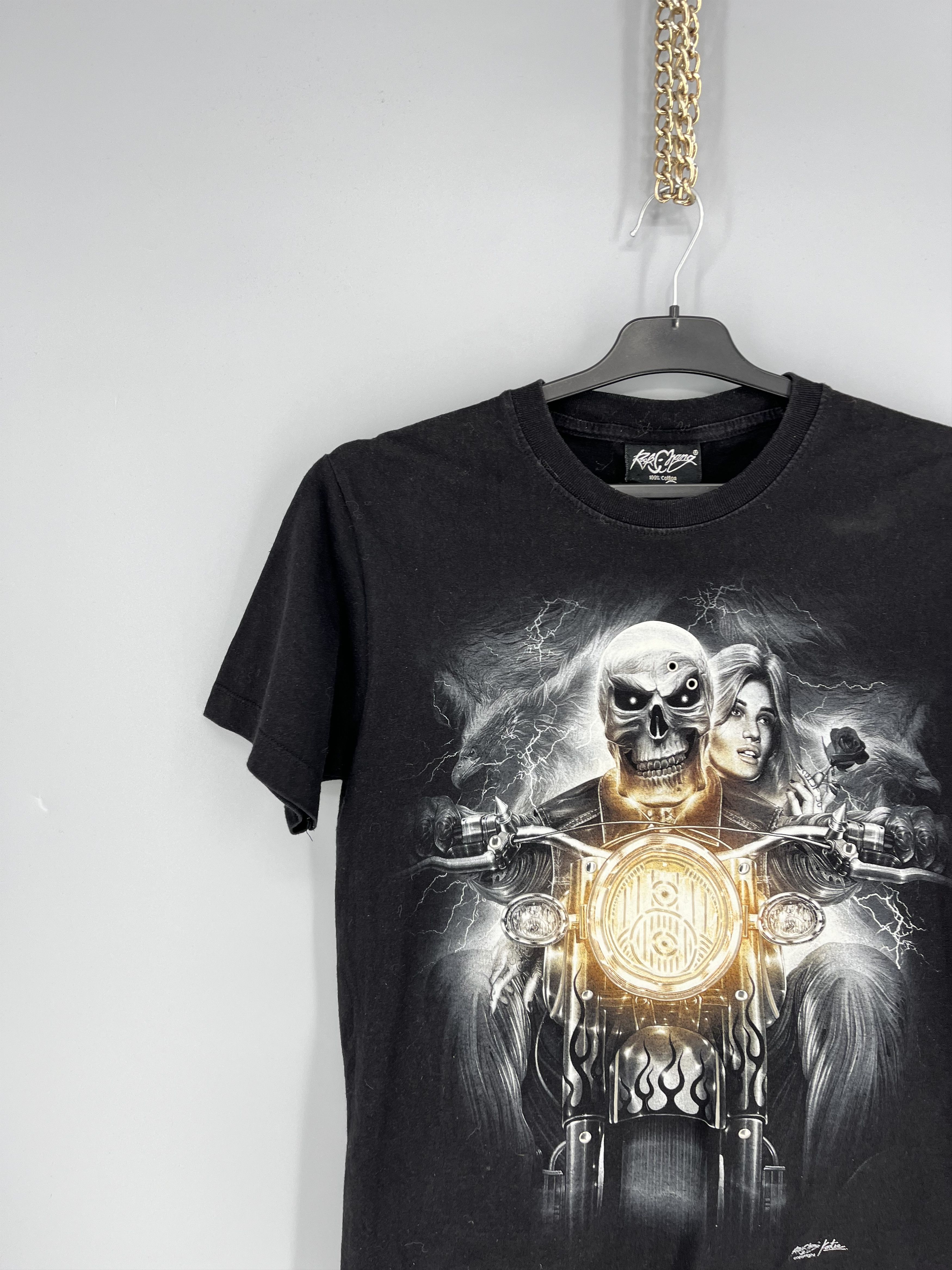 Band Tees T-shirt Skeleton and a girl with a girl on a motorcycle Size US S / EU 44-46 / 1 - 4 Thumbnail