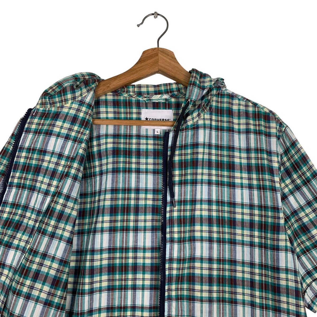 Converse CONVERSE GREEN CHECKED SHORT SLEEVE HOODIES JACKET #0196-C10 Size US L / EU 52-54 / 3 - 12 Thumbnail