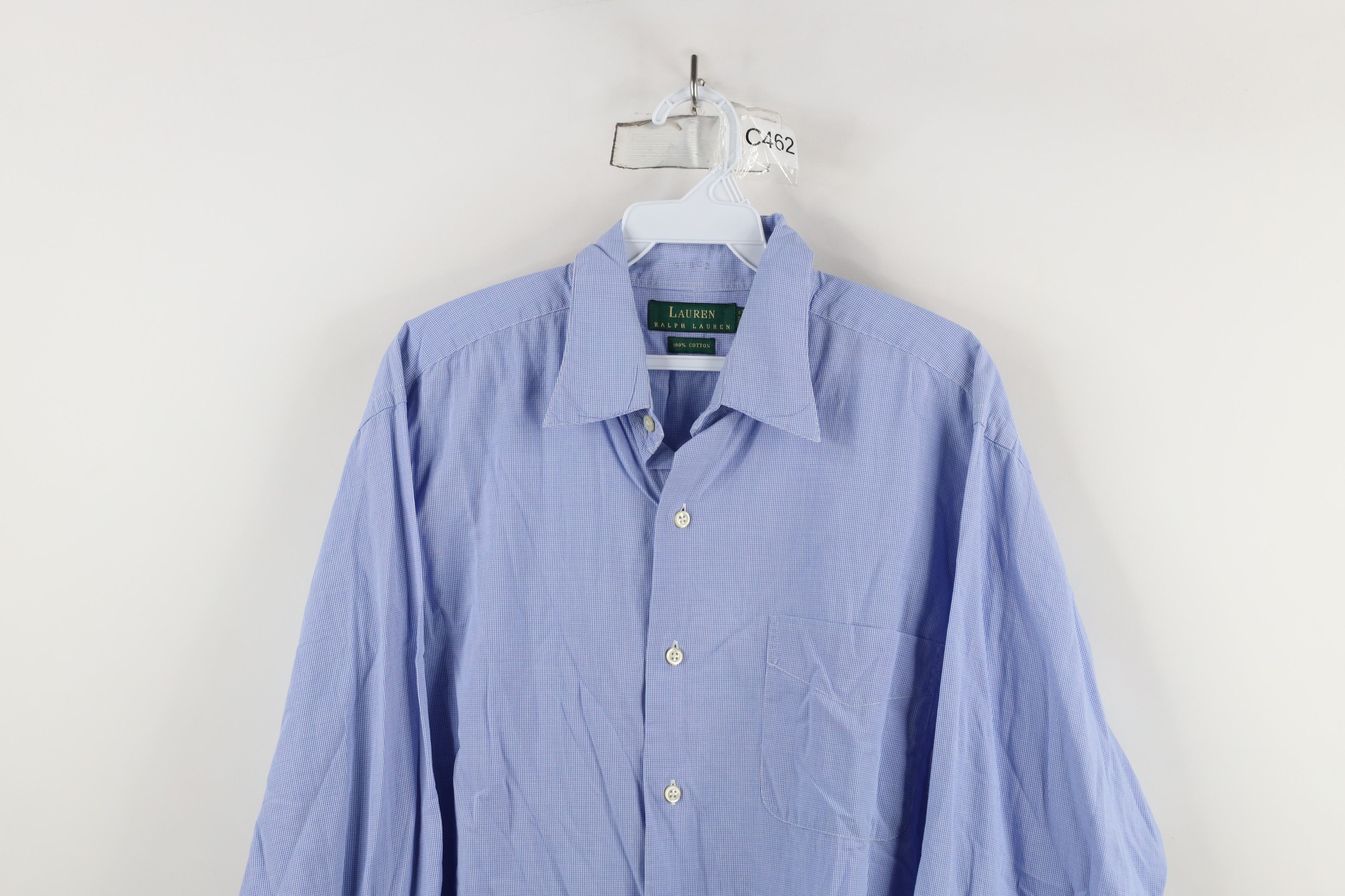 Ralph Lauren × Vintage Vintage Ralph Lauren Micro Collared Button Shirt Blue Cotton Size US M / EU 48-50 / 2 - 2 Thumbnail