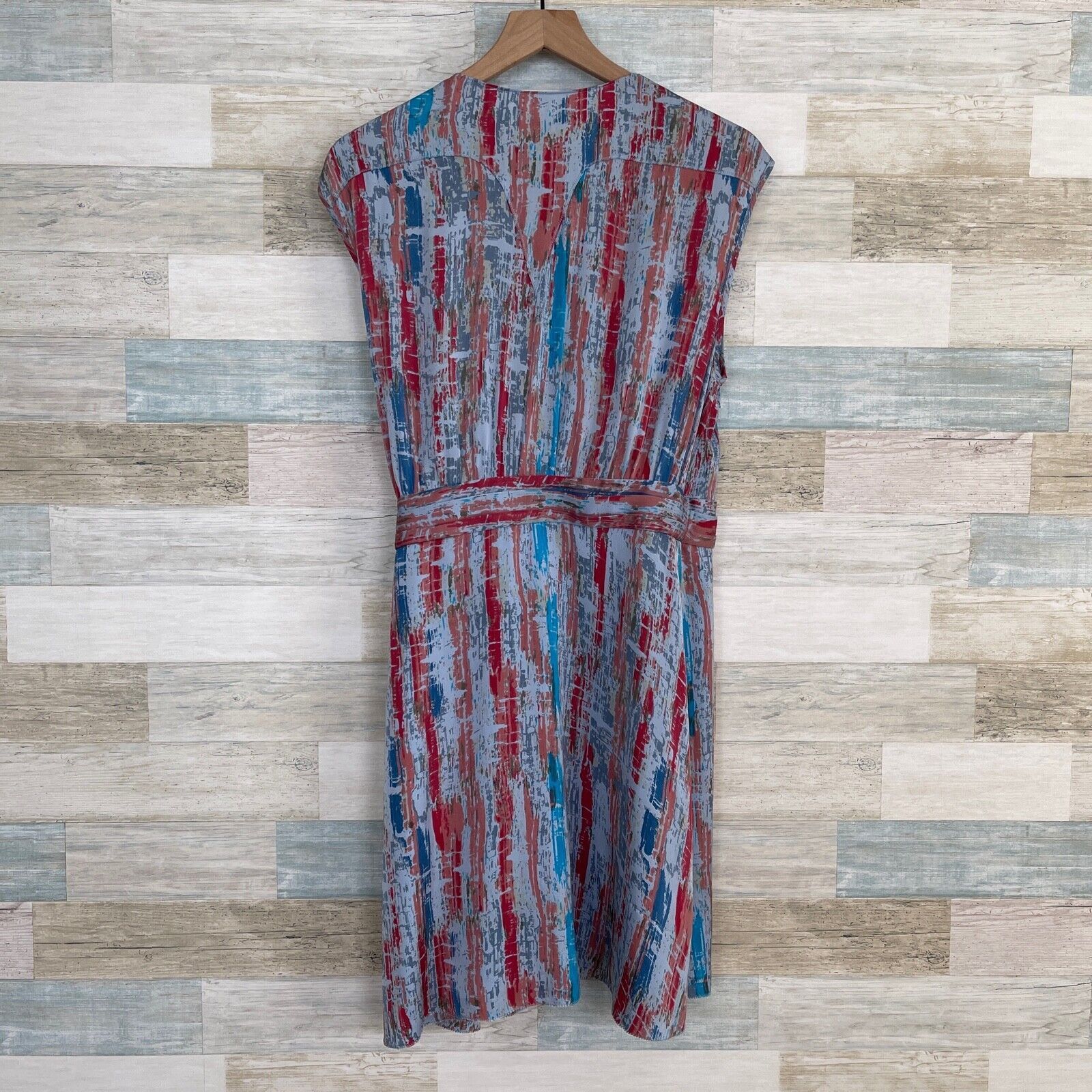 Other Catherine Malandrino Silk Tie Wrap Dress Blue Print Pleat 10 Size L / US 10 / IT 46 - 4 Thumbnail
