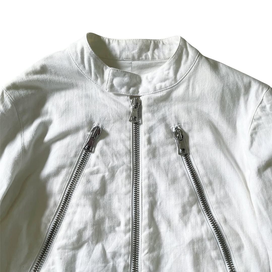 Maison Margiela FINAL DROP‼️Maison Margiela 5 Zip White Cotton Biker Jacket Size US S / EU 44-46 / 1 - 3 Thumbnail
