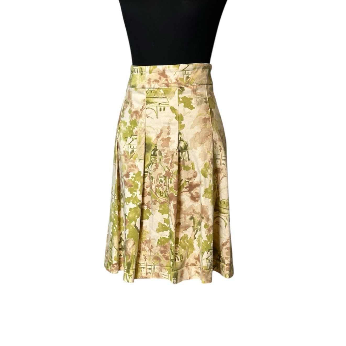 Zara Zara cream green floral print front pleated skirt size small Size 28" / US 6 / IT 42 - 8 Thumbnail