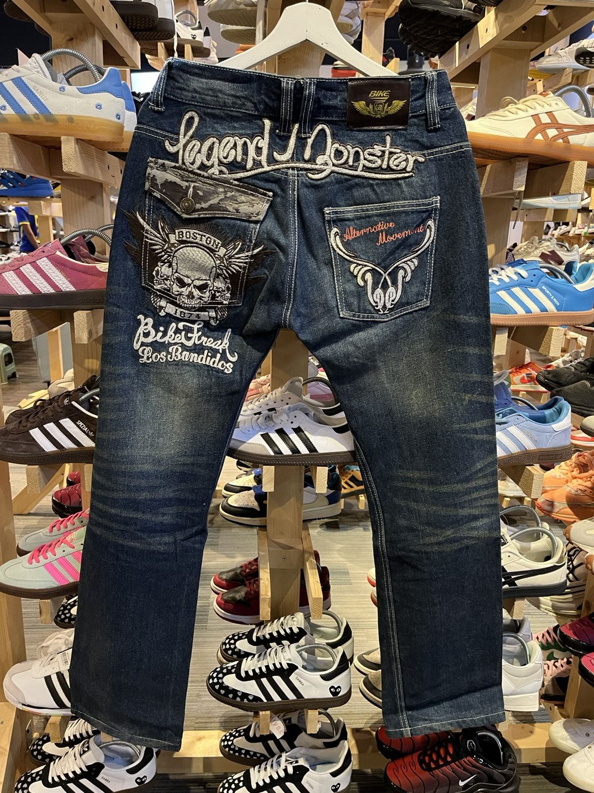 Jean × Vintage Bike Jeans Patchwork Skull Embroidered Size US 28 / EU 44 - 1 Thumbnail