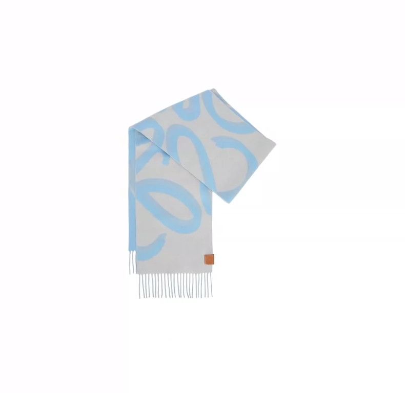 Loewe LOEWE Blue jacquard tassel, wool scarf Size ONE SIZE - 1 Thumbnail