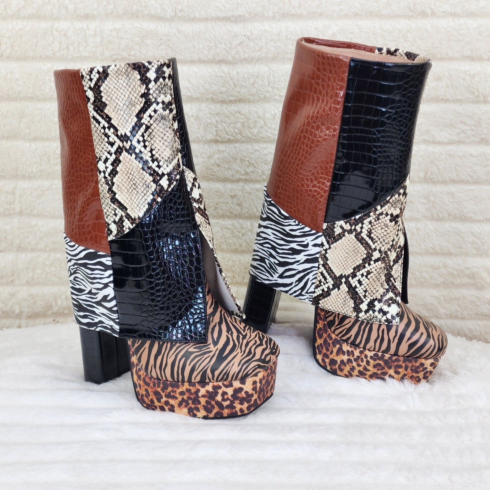 Other Riches Animal Print Block Skirted Chunky Heel Pull On Platfo Size US 6 / IT 36 - 3 Thumbnail