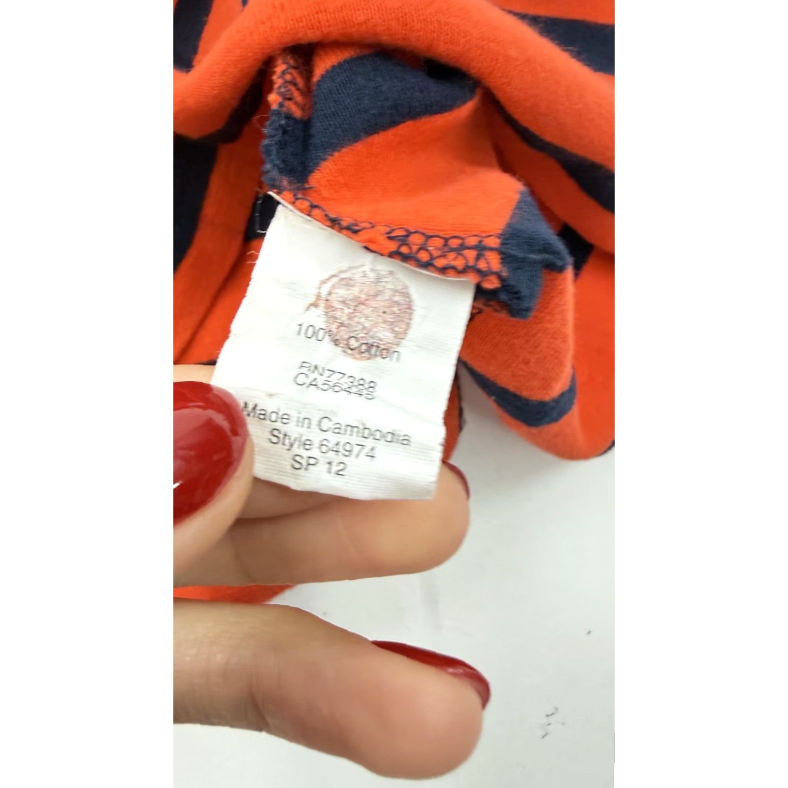 J.Crew J.Crew Shirt Womens Small Orange Navy Stripe Boat Neck Long Sleeve Cotton Top Size S / US 4 / IT 40 - 3 Thumbnail