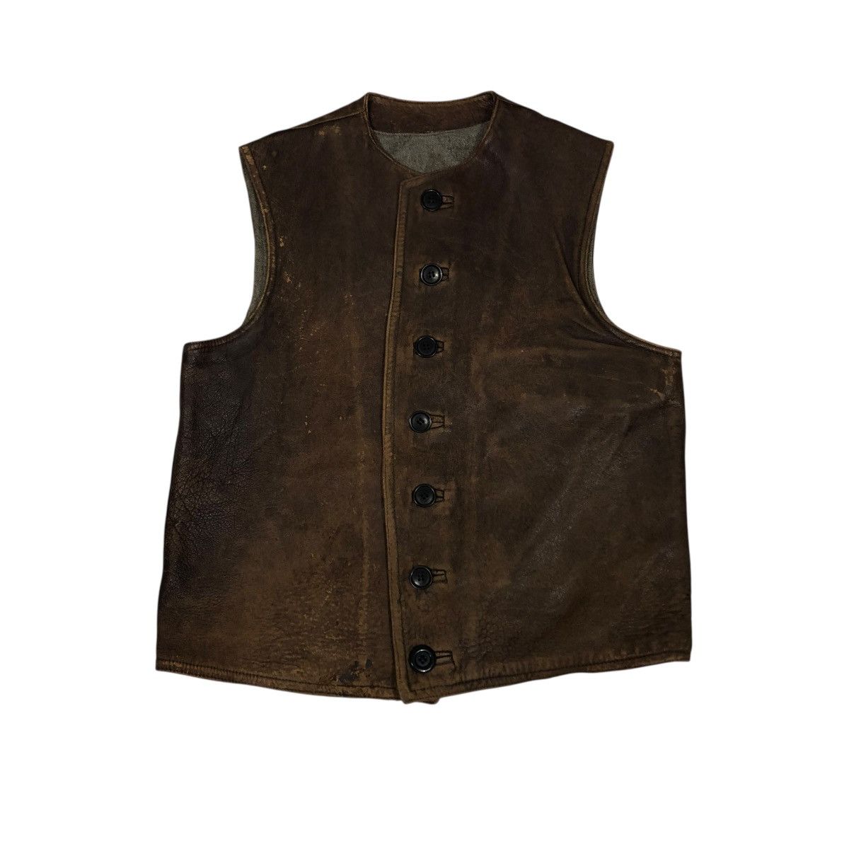 🔥RICH BROWN VINTAGE VEST LEATHER JACKET ISSEY MIYAKE