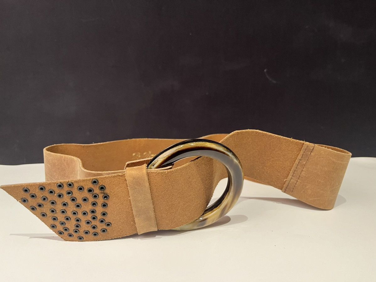 Vintage De Renaudin Circle Leather Buckle Belt Metal Rivet Studs Size ONE SIZE - 1 Thumbnail