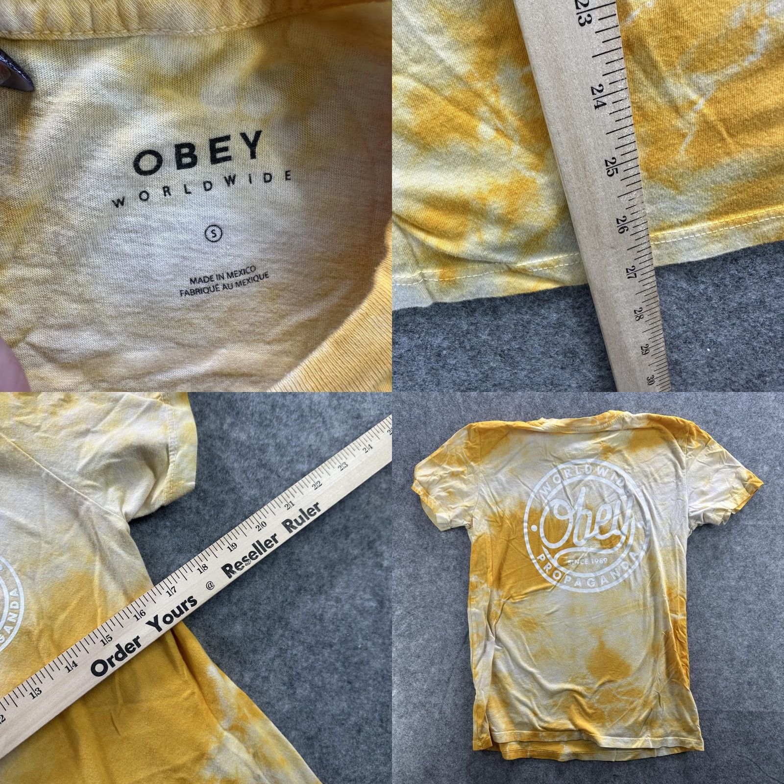 Obey VINTAGE Obey Shirt Mens S Yellow Tie Dye Worldwide Propaganda Graphic Tee Size US S / EU 44-46 / 1 - 8 Thumbnail