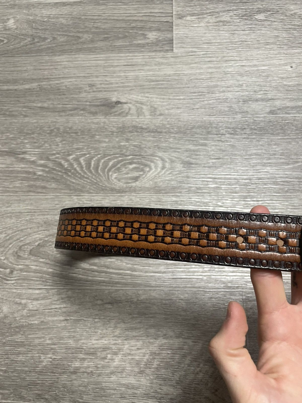 Genuine Leather Vintage Western Style Taurus Real Leather Brown Belt Size ONE SIZE - 6 Thumbnail