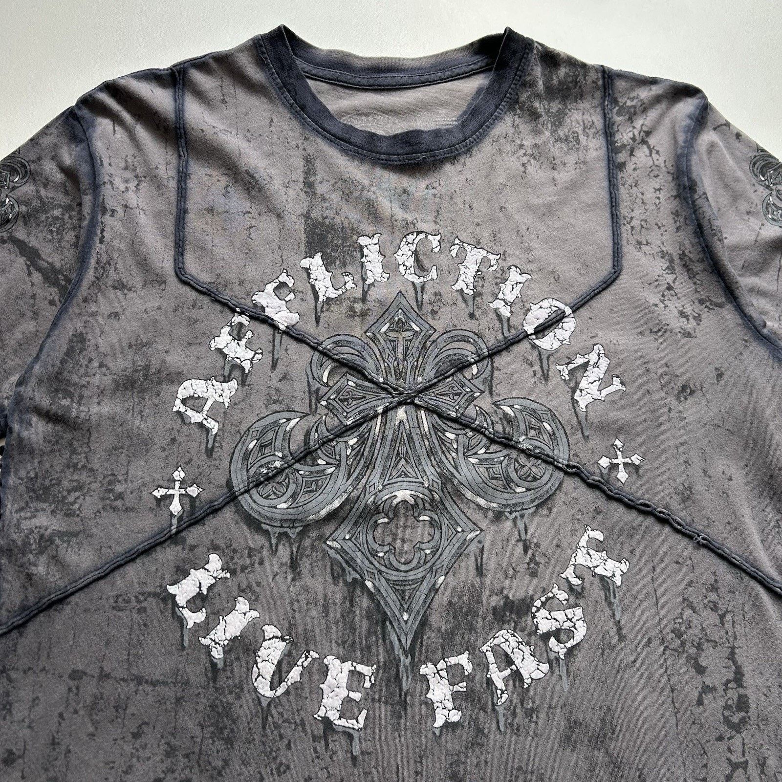 Affliction × Vintage Vintage Affliction Live Fast T Shirt Black Crest Logo Medium Size US M / EU 48-50 / 2 - 2 Thumbnail
