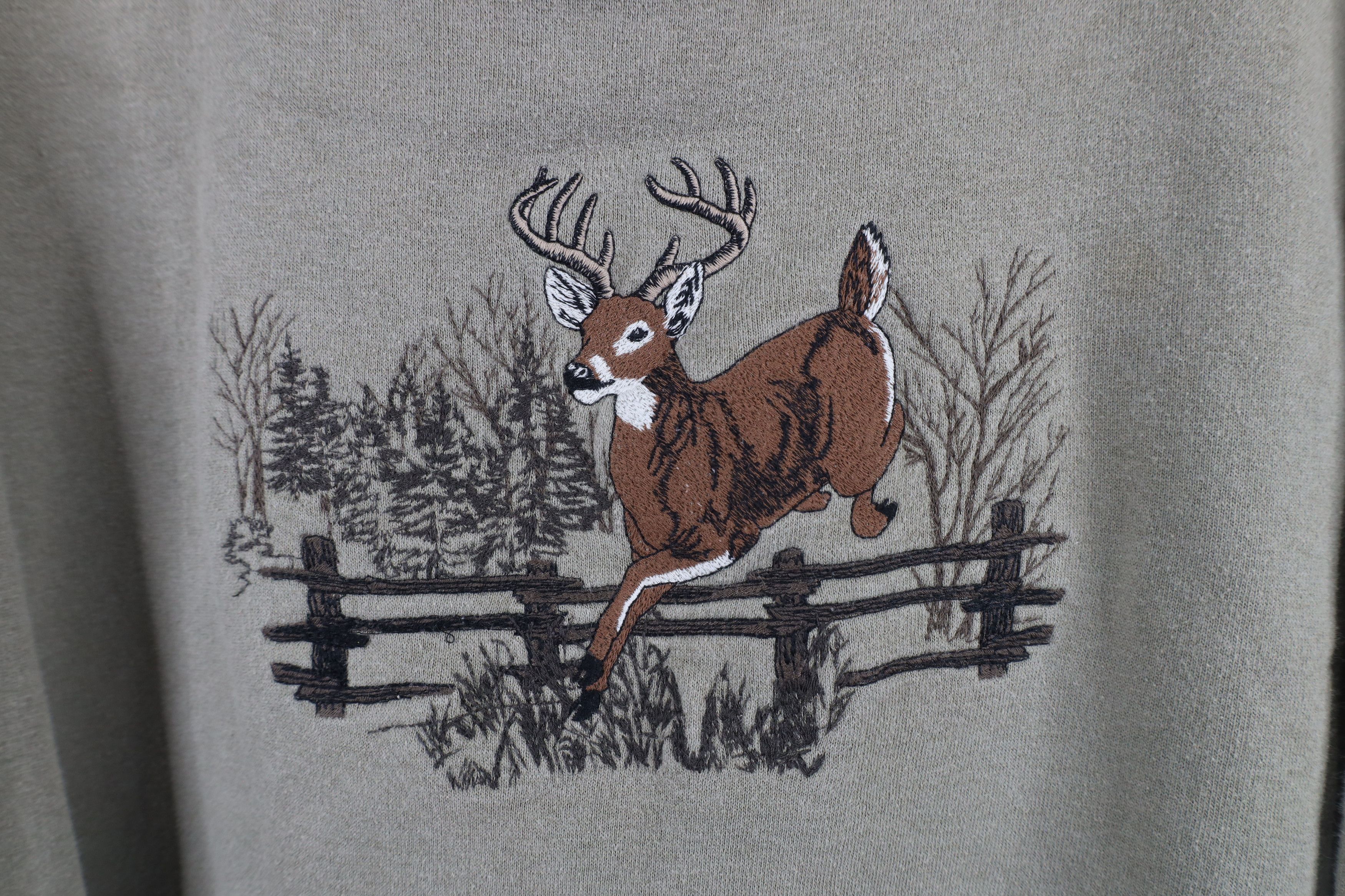 Vintage Vintage 90s Streetwear Nature Deer Buck Crewneck Sweatshirt Size US L / EU 52-54 / 3 - 4 Thumbnail