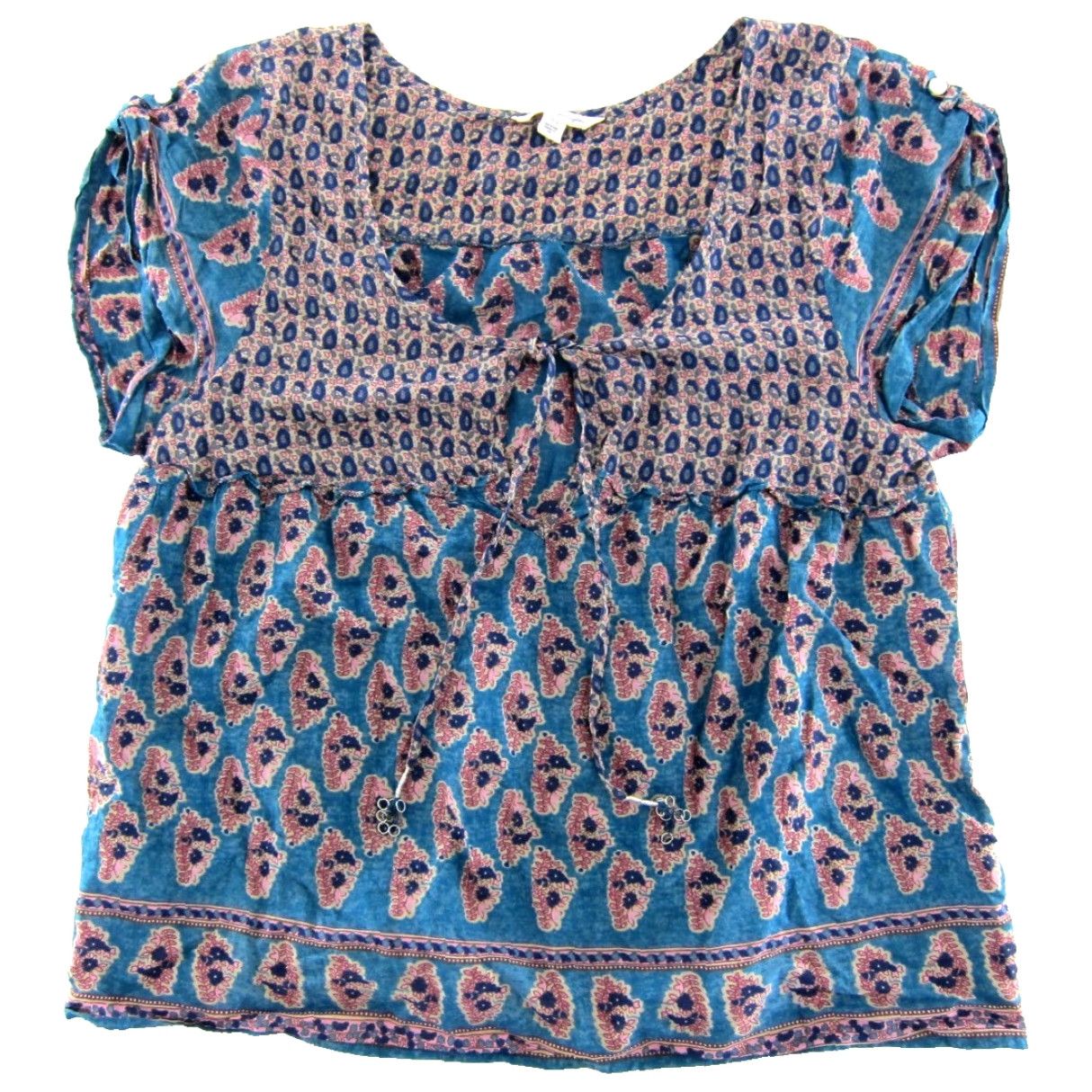 American Eagle Outfitters American Eagle Outfitters Blouse Short Sleeve M Blue Floral Cotton Peasant Tunic Women's 100% Cotton Size M / US 6-8 / IT 42-44 - 2 Thumbnail