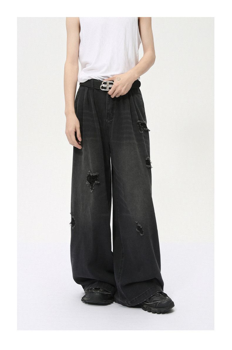 Japanese Brand × Jean Vintage distressed wide-leg loose straight-leg ripped jeans Size US 32 / EU 48 - 2 Thumbnail