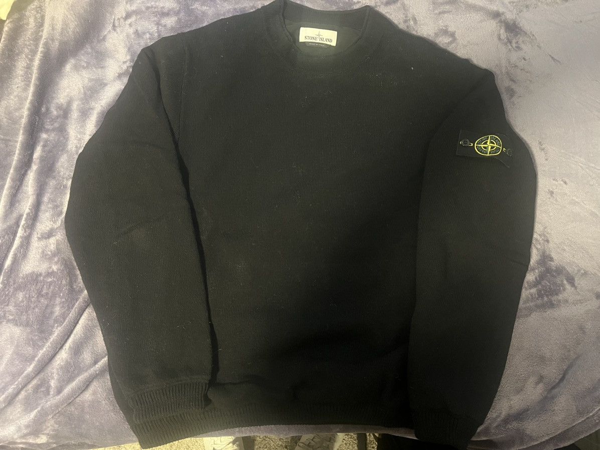image of Stone Island Black Knit Sweater With Inner Primaloft Layer, Men's (Size Large)