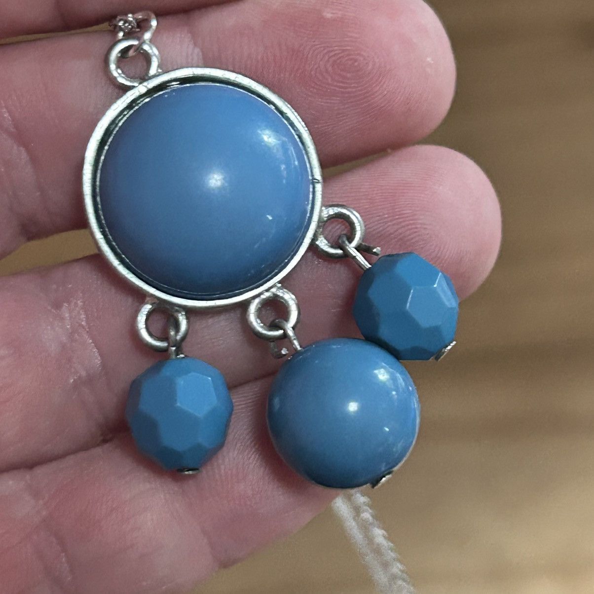 Handmade Handcrafted azure blue acrylic beaded pendant necklace Size ONE SIZE - 4 Thumbnail
