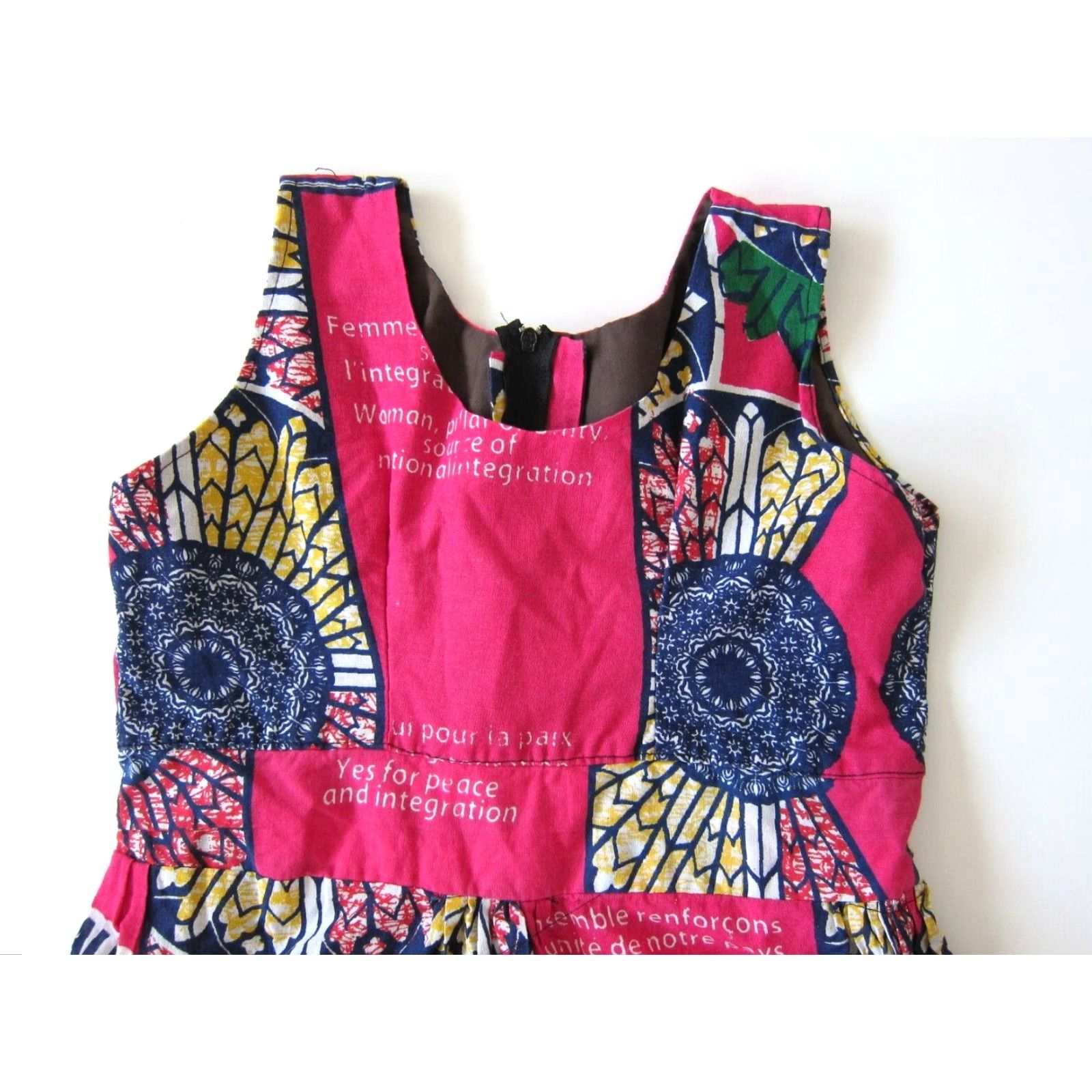 Vintage Handmade Pink Blue Peace International Woman Sleeveless Empire Tank Sun Dress S Size S / US 4 / IT 40 - 3 Thumbnail