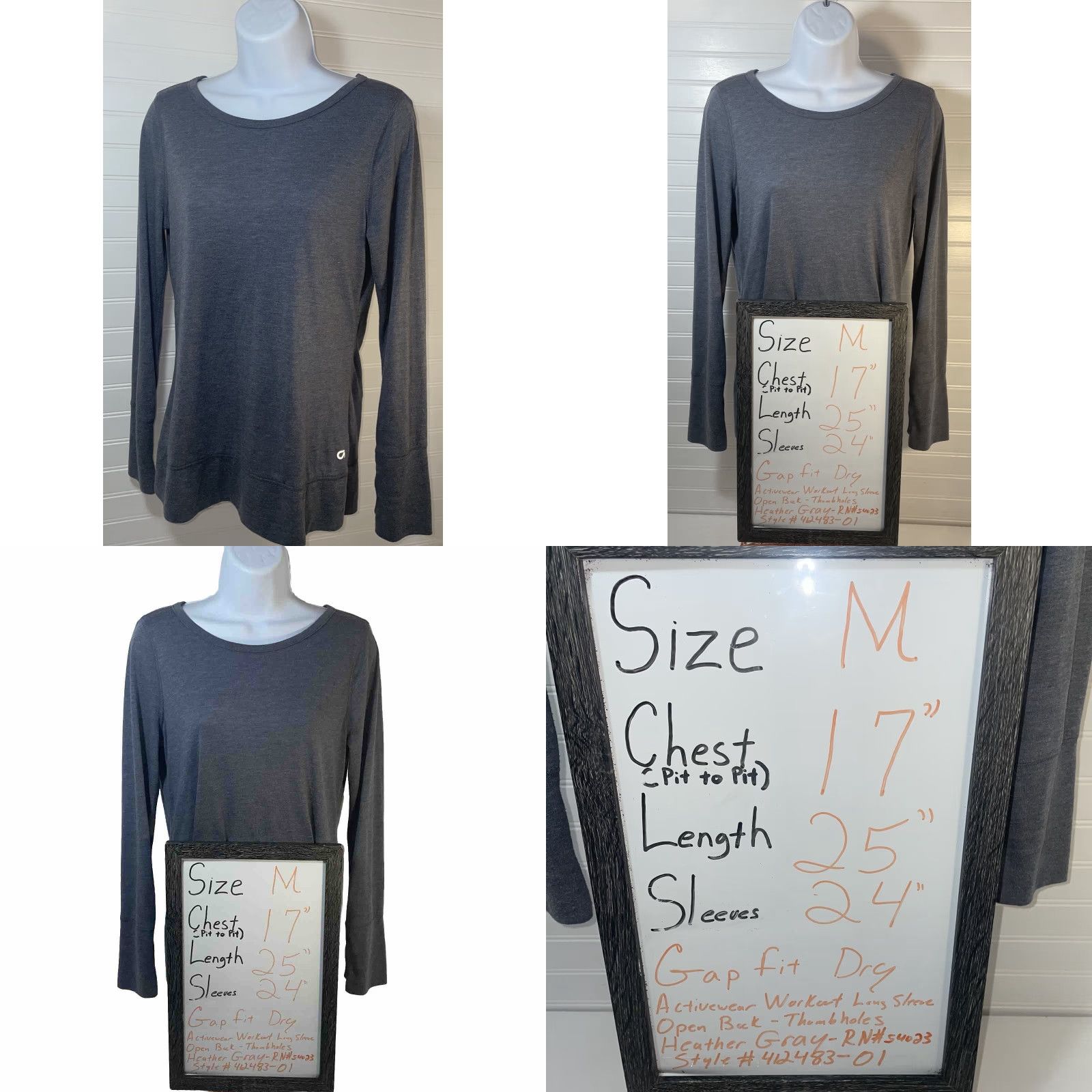 Vintage GapFit Dry Long Sleeve Women M Wide Neck Heather Gray Activewear Tee Shirt Pullover Lightweight Utility Running Walking CrossFit Yoga TS/Tops Size M / US 6-8 / IT 42-44 - 10 Thumbnail