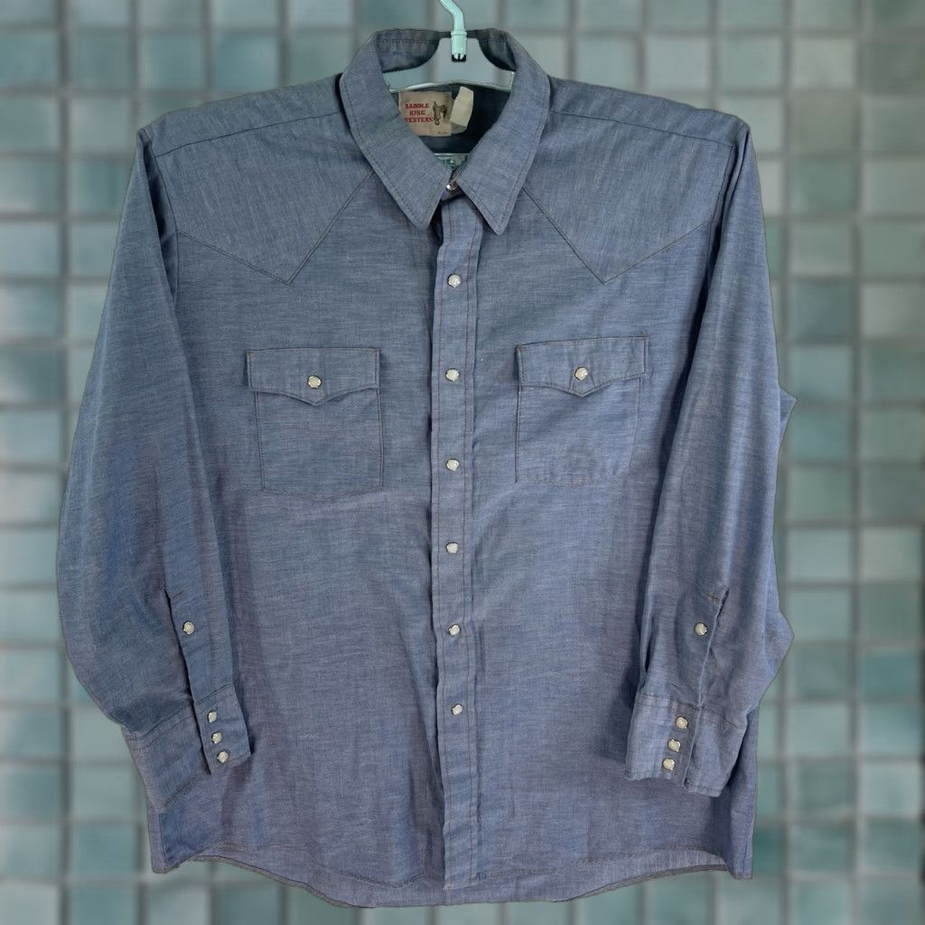 Vintage VTG Saddle King Western Pearl Snap Long Sleeve Shirt Mens XL Blue Long Sleeve Shirt Size US XL / EU 56 / 4 - 1 Thumbnail