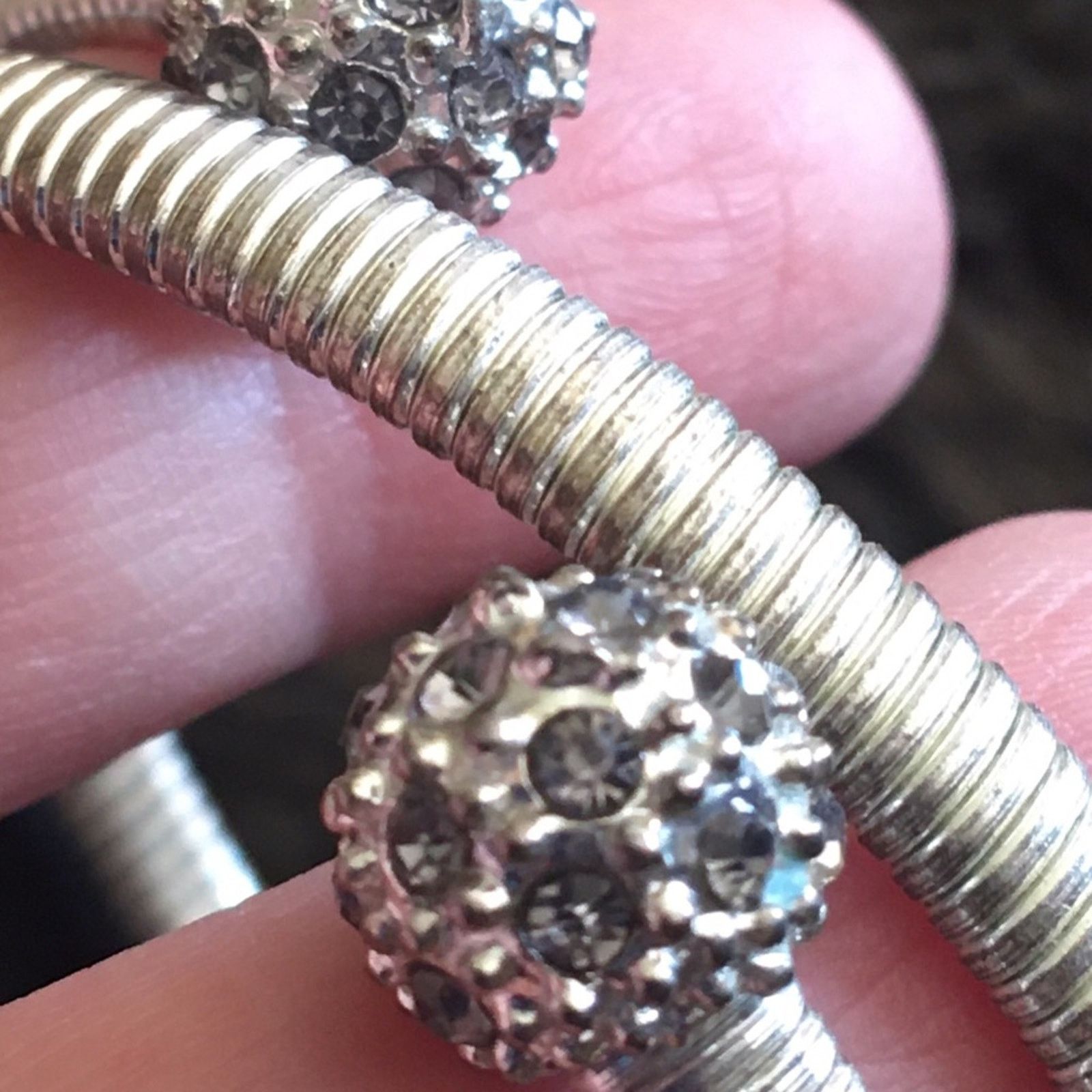 Jewelry Rhinestone ball silver tone coil bracelet Size ONE SIZE - 3 Thumbnail