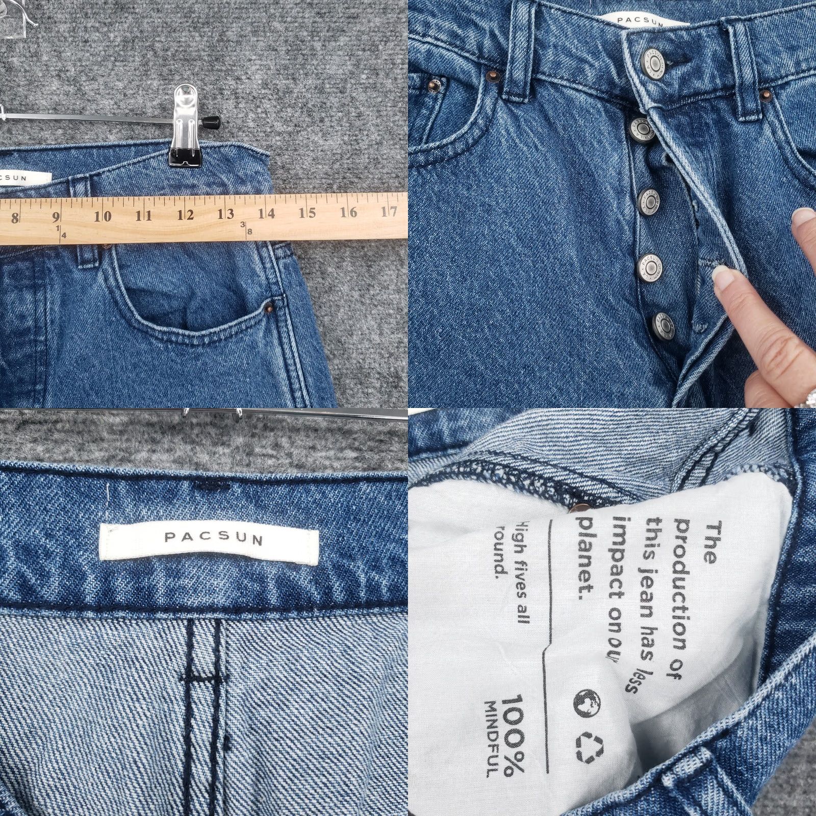 Pacsun PacSun Jeans Women 27 Blue Baggy Wide Leg Button Fly Hi Rise Patchwork Denim Size 27" / US 4 / IT 40 - 8 Thumbnail