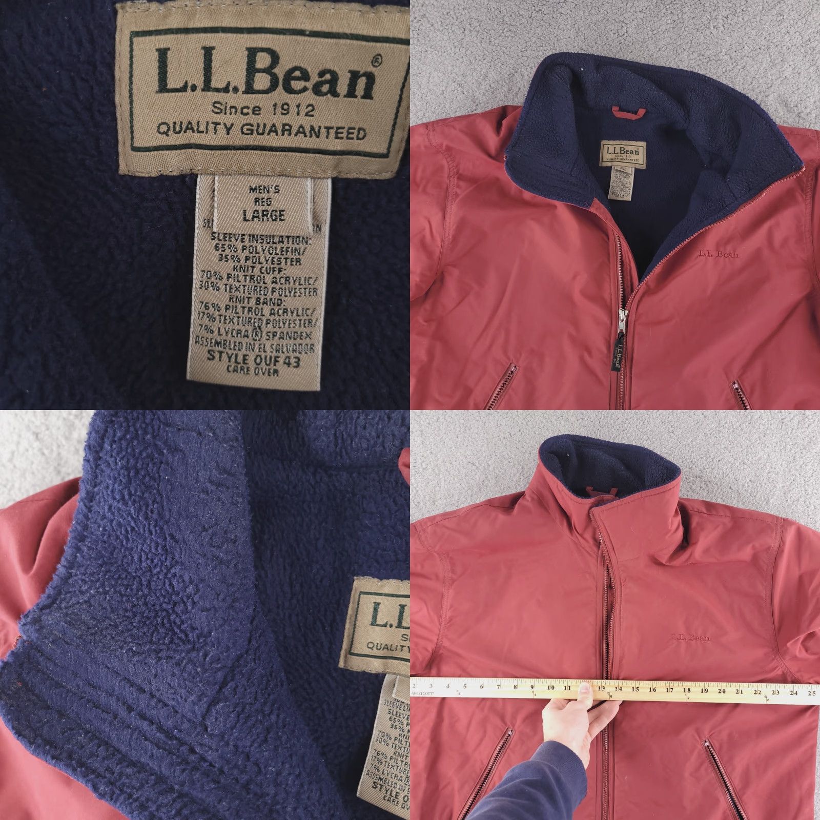 Vintage LL Bean Jacket Mens Large Red Windbreaker Bomber Sherpa Fleece Lined Size US L / EU 52-54 / 3 - 8 Thumbnail