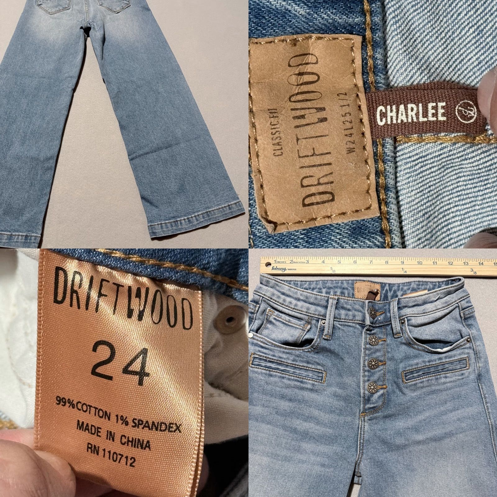 Vintage DRIFTWOOD Charlee Cropped Flare Jeans Womens Blue Denim Wide Leg Button Fly - 24 Size 42" / US 20 - 8 Thumbnail