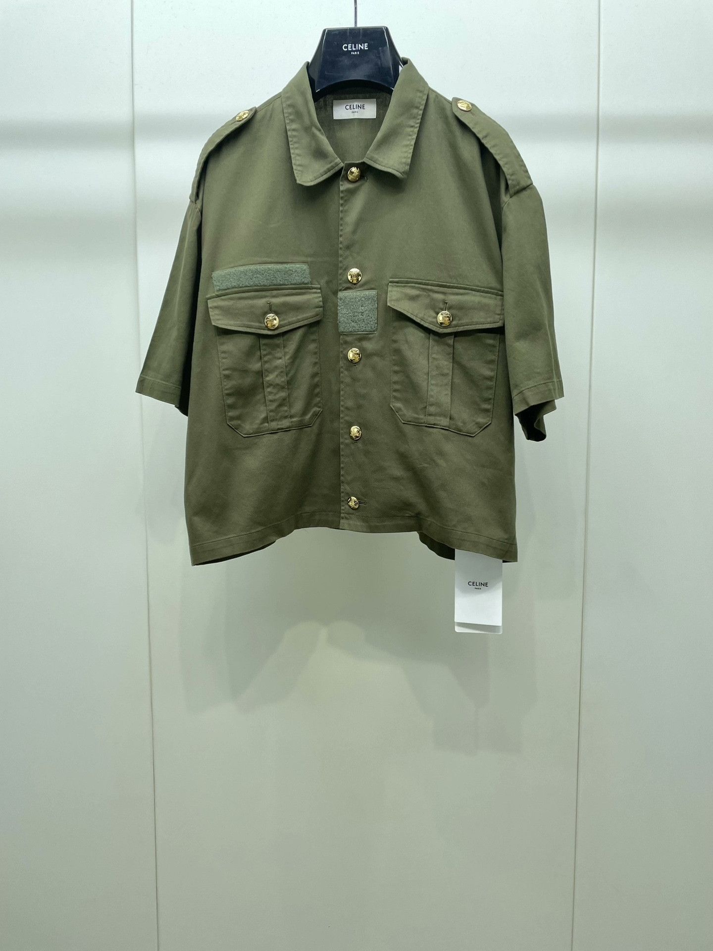 Celine Celine Army Green Velcro Short-Sleeve Top Size XXS / US 00 / IT 34 - 1 Thumbnail